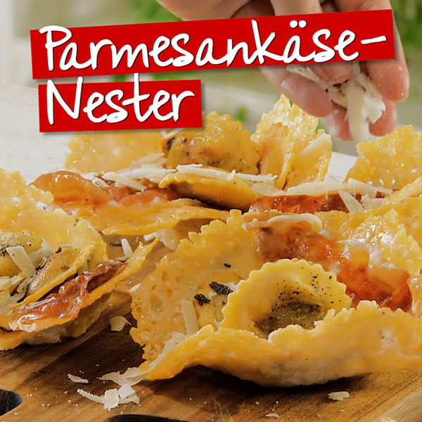 Parmesankaese-Nester mit Steinpilz Tortelli