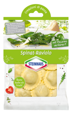 Spinat Raviolo – Cremig und würzig zugleich. Frische gefüllte Raviolo mit Blattspinat, Ricotta und Pecorino-Käse – das ist moderner Pastagenuss für jeden Tag.