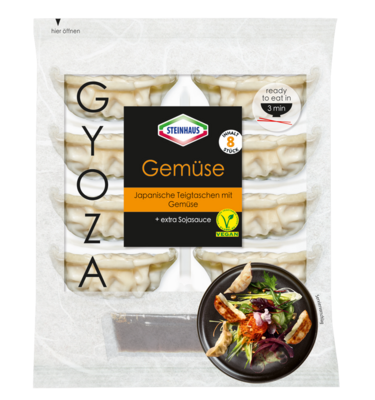 Gyoza Gemüse – Frische Teigtaschen mit 66% gemüsehaltiger Füllung und Soja-Sauce