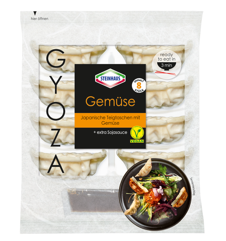 Gyoza Gemüse – Frische Teigtaschen mit 66% gemüsehaltiger Füllung und Soja-Sauce