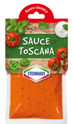 Sauce Toscana – Klassische Tomatensauce, mit Crème fraîche und Basilikum vollmundig abgeschmeckt – der ideale Begleiter zu frischer Pasta.