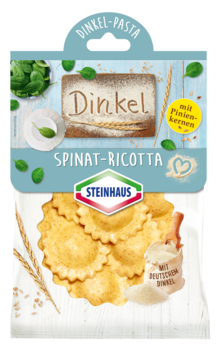 Dinkel-Pasta Spinat Ricotta mit Pinienkernen