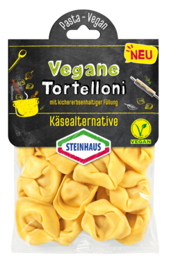 Tortelloni mit kichererbsenhaltiger Füllung – 0 % tierisch – 100 % leckere Tortelloni im cremigen Cheese-Style auf Basis von gesunden und proteinreichen Kichererbsen - das macht nachhaltig glücklich!