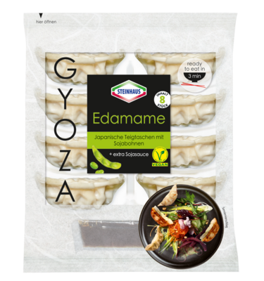 Gyoza Edamame – Frische Teigtaschen mit 66% sojabohnenkernhaltiger Füllung und Sojasauce