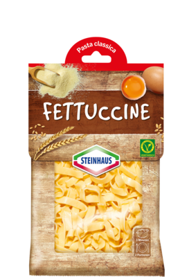 Fettuccine – Frische Bandnudeln mit Eiern aus Freilandhaltung und bestem Hartweizengrieß, in nur drei Minuten zubereitet – das ist Pastagenuss für jeden Tag.