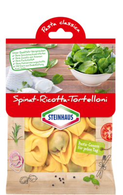 Spinat Ricotta Tortelloni – Frische Tortelloni, gefüllt mit cremigem Ricotta, Blattspinat und mit Emmentaler verfeinert – das ist Pastagenuss für jeden Tag.