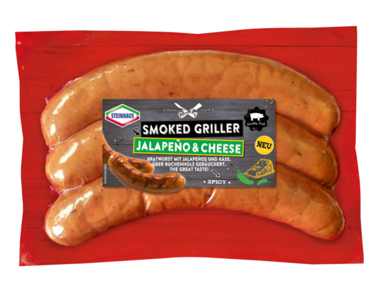 Jalapeno-Cheese Bratwurst – Juicy sausage speciality, seasoned with fiery jalapeño and spicy cheese. - For a megatrendy grilling pleasure.