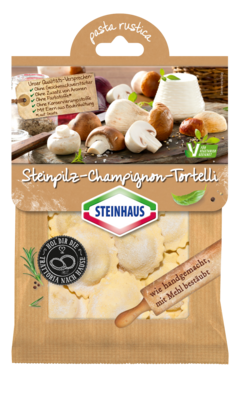 Steinpilz-Champignon-Tortelli – Extra dünner Teig mit einer köstlichen Füllung aus Steinpilzen und Champignons mit cremigem Ricotta und Kräutern klassisch abgeschmeckt – das ist Pasta wie handgemacht.