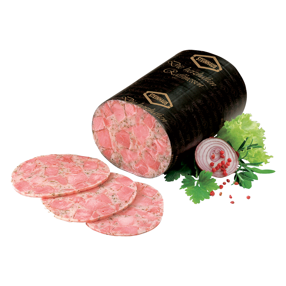 Guts-Kräutersülze BD – Magere Sülzwurst-Spezialität aus bestem Schweinefleisch mit frischen Kräutern und einer Kümmelnote – frisch aufgeschnitten an der Bedienungstheke.