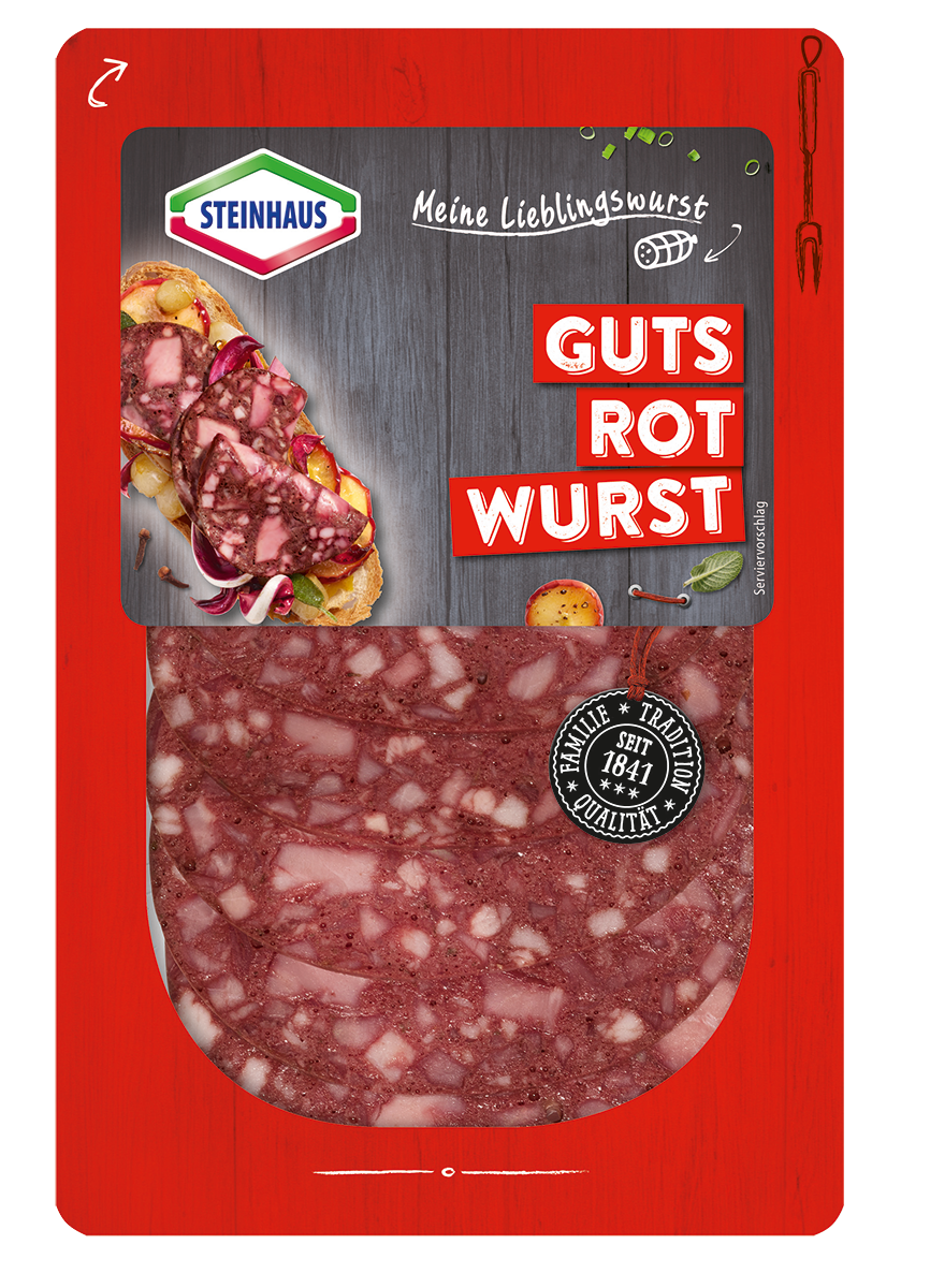 Guts-Rotwurst – Traditionelle Rotwurst-Spezialität mit bestem Schweinefleisch, mit Majoran und erlesenen Gewürzen verfeinert – frisch aufgeschnitten für den täglichen Genuss.