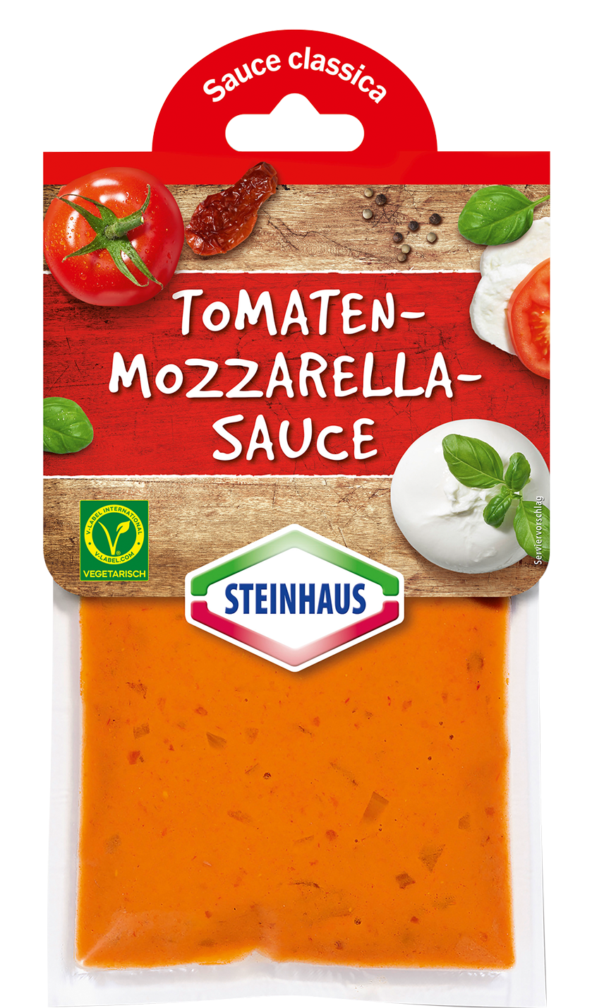 Tomato mozzarella sauce – Mild-cremige Tomatencreme-Sauce mit frischem Mozzarella und sonnengetrockneten Tomaten – der ideale Begleiter zu frischer Pasta.