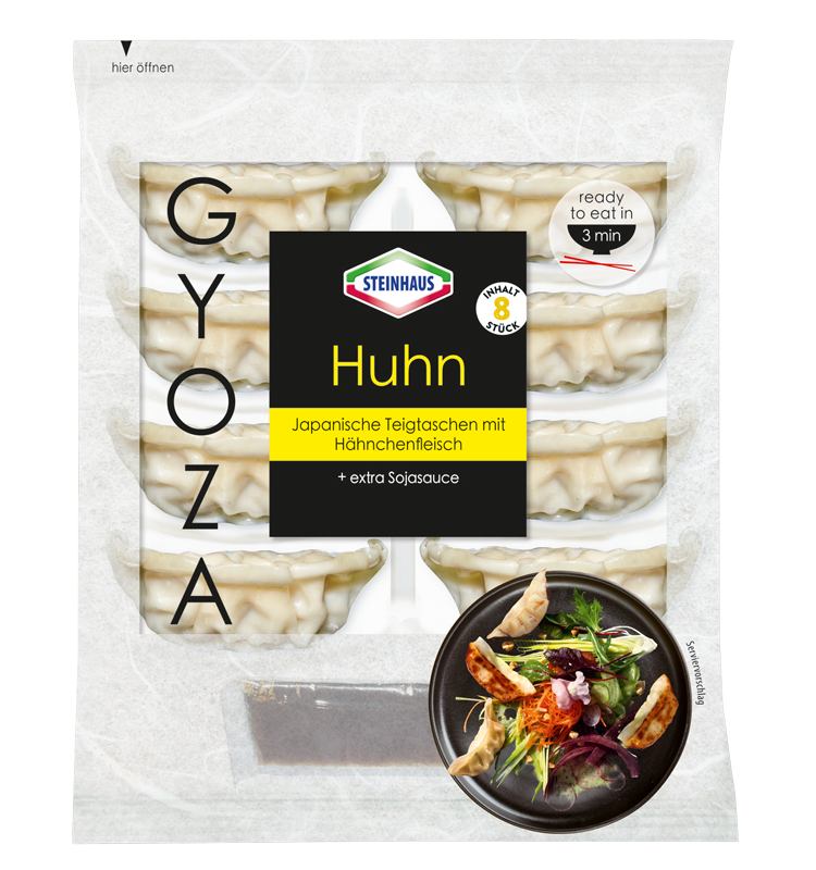 Gyoza Huhn – Frische Teigtaschen mit 66% hähnchenfleischhaltiger Füllung und Soja Sauce